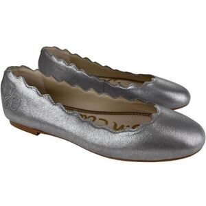 Sam Edelman Francis Metallic‎ Silver Scalloped Leather Ballet Flats Sz 5.5